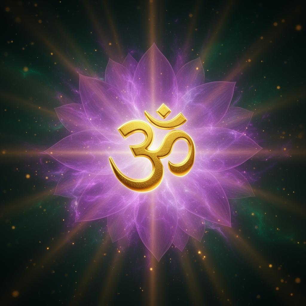 Golden Om symbol in spiritual aura